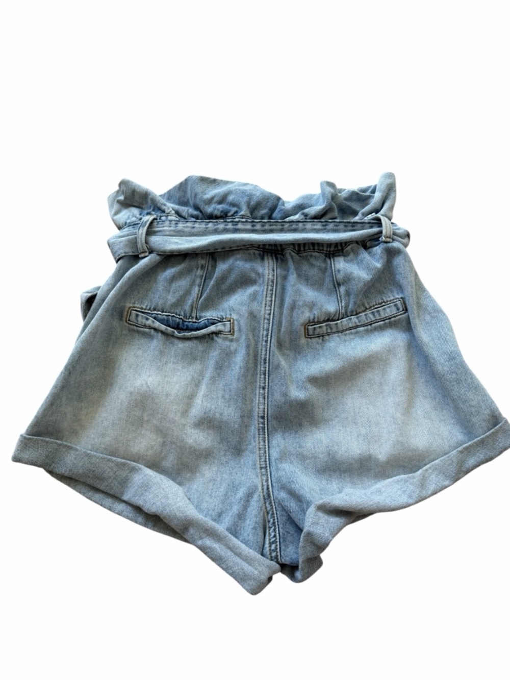 Light Wash Denim Paperbag Waist Shorts with Tie Belt - Picture 5 of 7